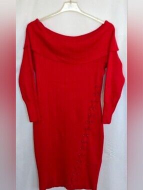 Red Off-the Shoulder BodyCon Sweater Dress.